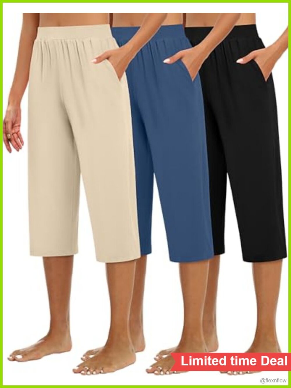 3 Pack Wide Leg Capri Sweatpants with Pockets Stretchy Yoga Lounge Pants Womens